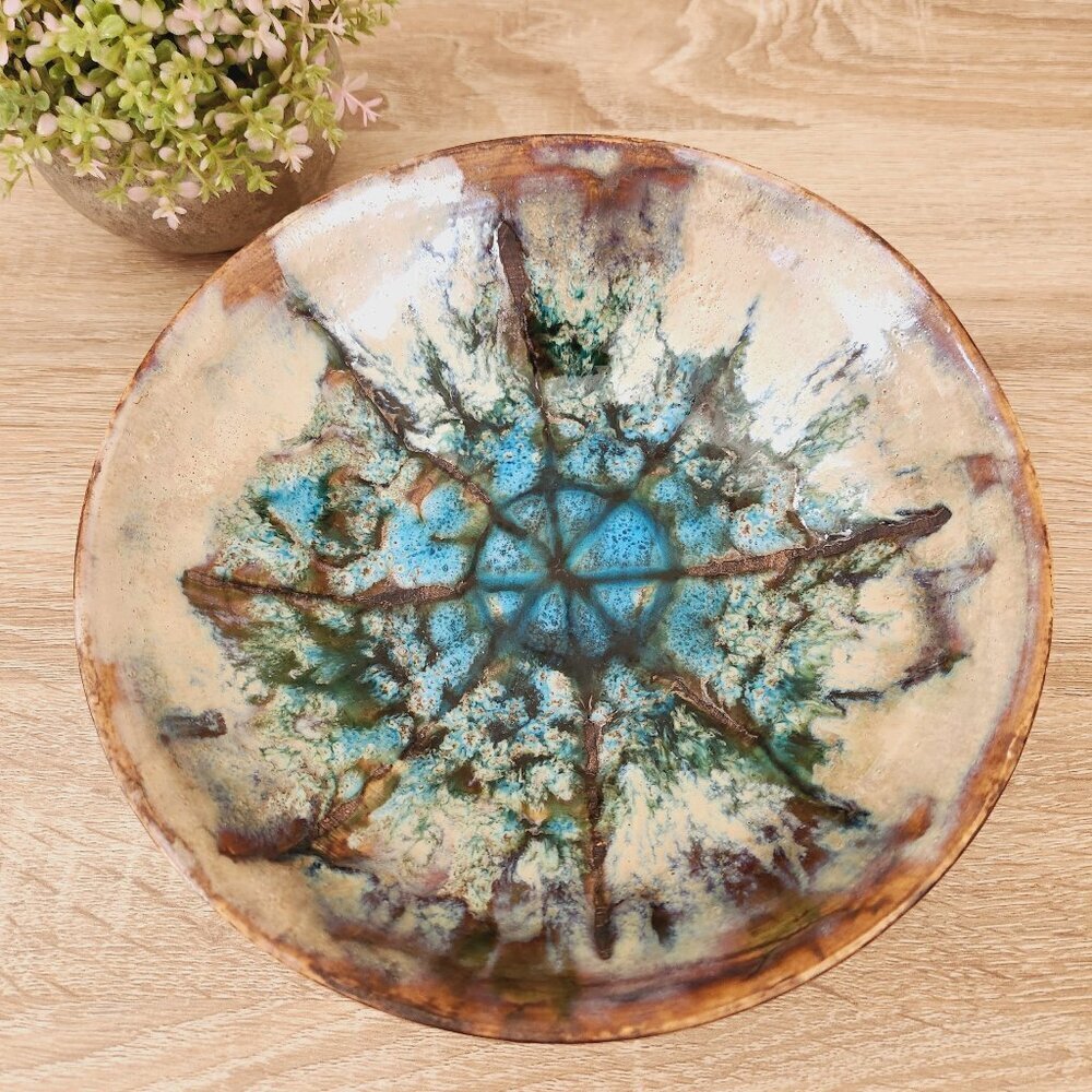 Vintage Ardeco Vallauris Mid Century Starburst Glazed Pottery Earth Tone Bowl